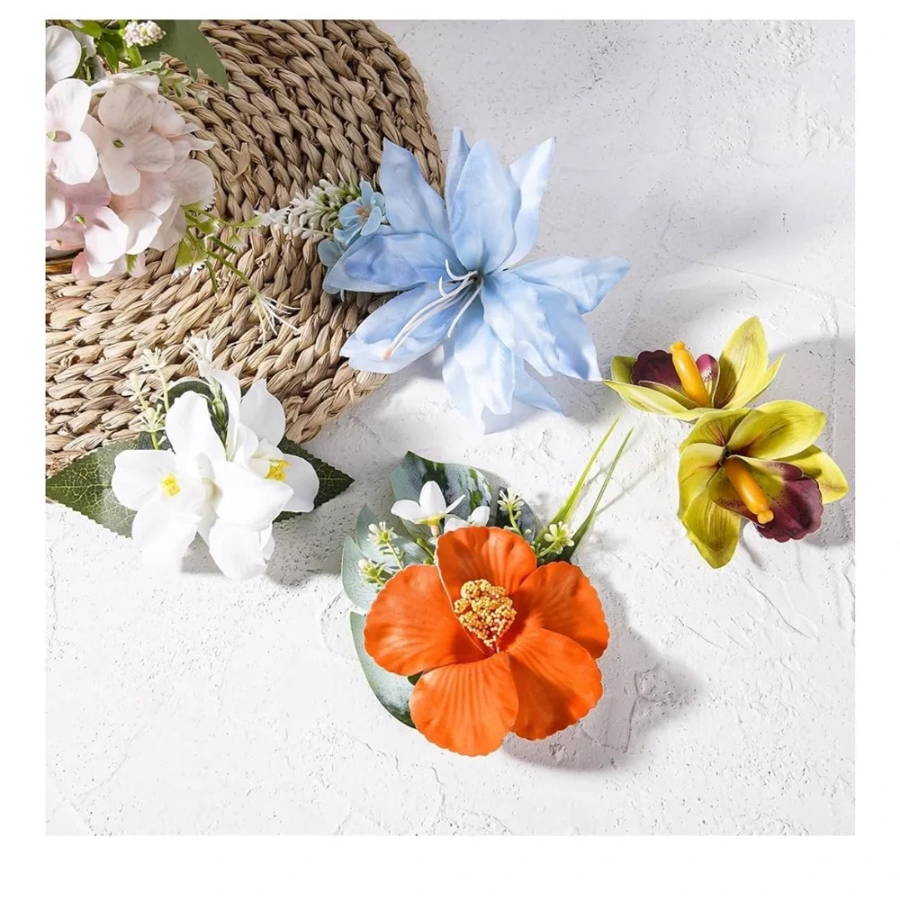 🆕 Tropical Hawaiian Flower Hair Clips - 4 Pack Artificial Hawaii Orchid Hairpin